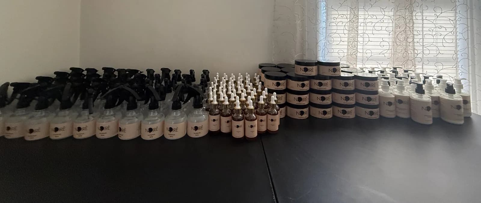 Finished products lined up and ready to go.